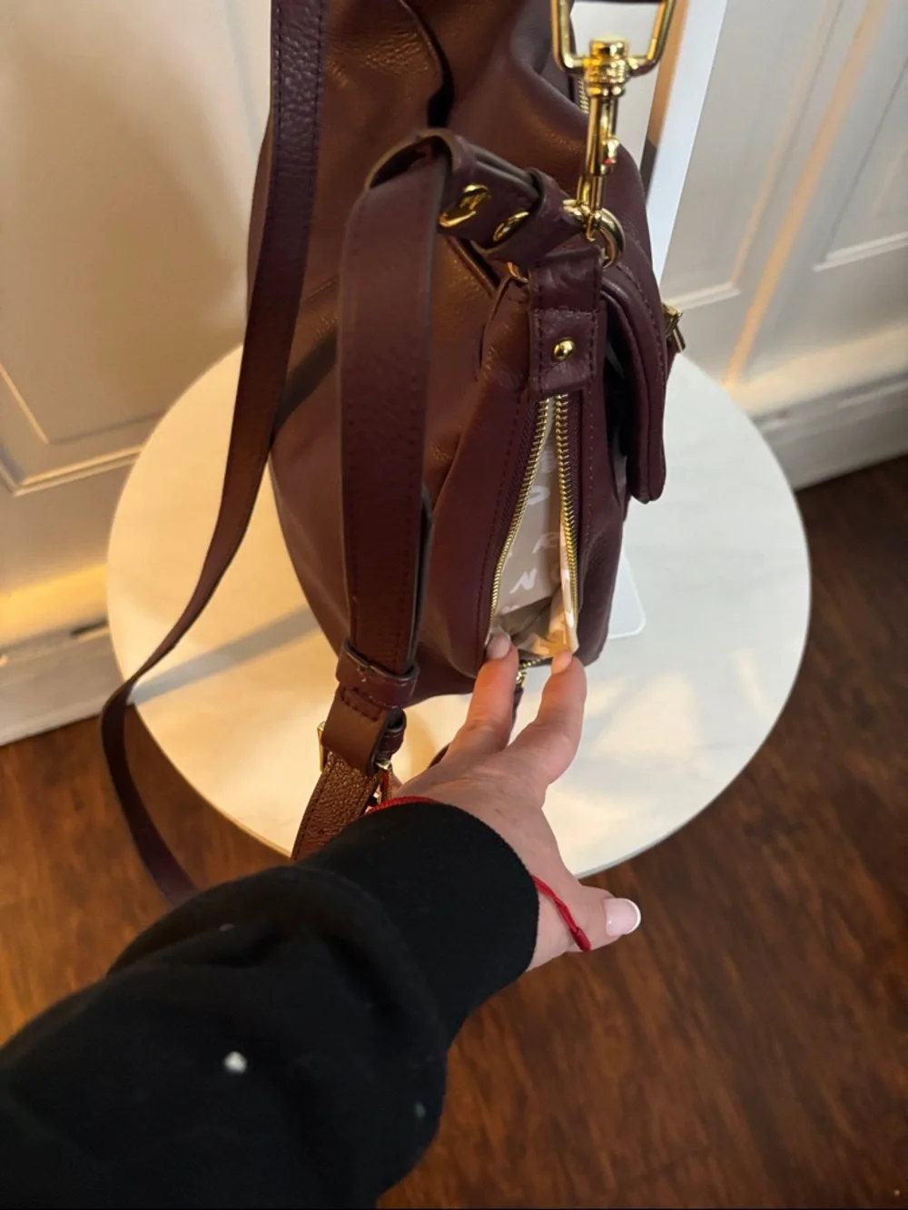 Aimee Kestenberg Pebble Leather Shoulder Bag in Burgundy with Gold Hardware - Picture 8 of 16